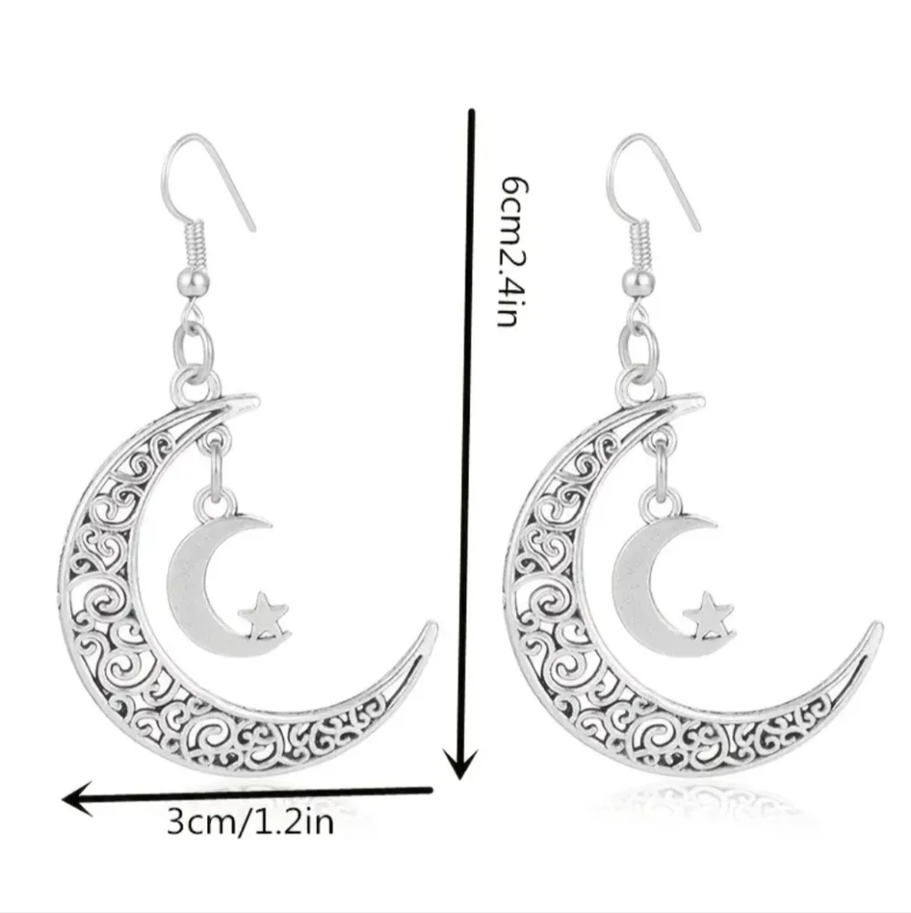 Vintage Fashion Earrings Hollow Star Moon Earrings Women's Earrings - Picture 2 of 5